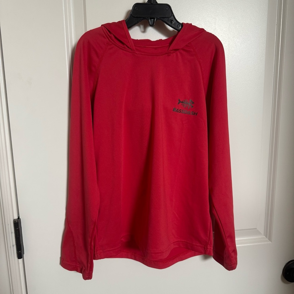 Bassdash Bright Red Kids Light Weight Long Sleeve Shirt with Hood.